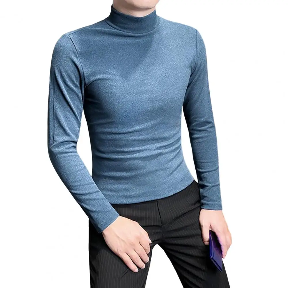 Модная Осенняя мужская рубашка однотонный теплый пуловер с коротким воротником