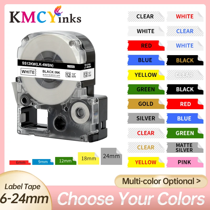 

KMCYinks 1PC SS12KW Label Tape for LK-4WBN LC-4WBN LK-4TBN ST12KW 12mm Compatible for Epson LabelWorks LW-300 400 Label Maker