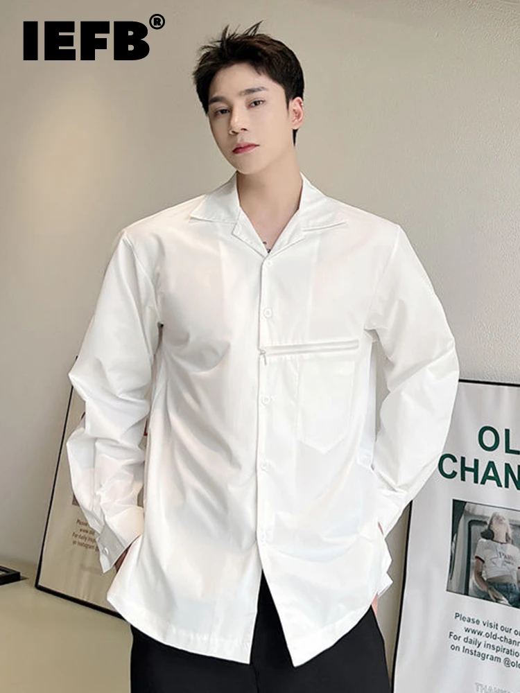 

IEFB Minimalist Men Shirt Versatile Early Autumn Long Sleeved 2023 New Korean Fashion Turn-down Collar Male Tops 9A4648