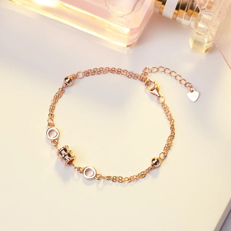 

Женский браслет из серебра 925 пробы, браслет с бусинами из 18-каратного розового золота