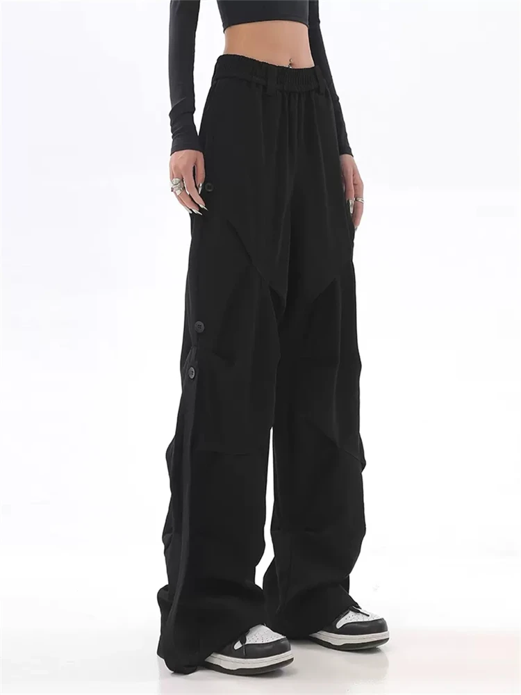 

Hippie Y2K Sweatpants Drawstring Low Waist Casual Baggy Joggers Women Pockets Black Cargo Pants Female Wide Leg Fashion Trousers