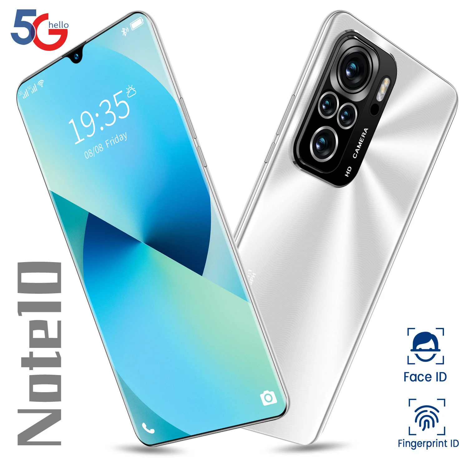 smartphone note10 7 2 inch 12512gb deca core 5000mah 2464mp smart phone dual simsd face fingerprint id mobile phone mtk6582 free global shipping