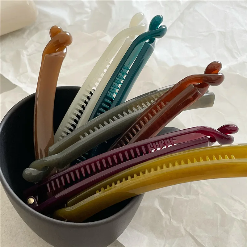 Fashion Korean Style Amber Acrylic Hair Barrette 1cm Thin Banana Clip Women Simple Solid Claw Ponytail Headwear