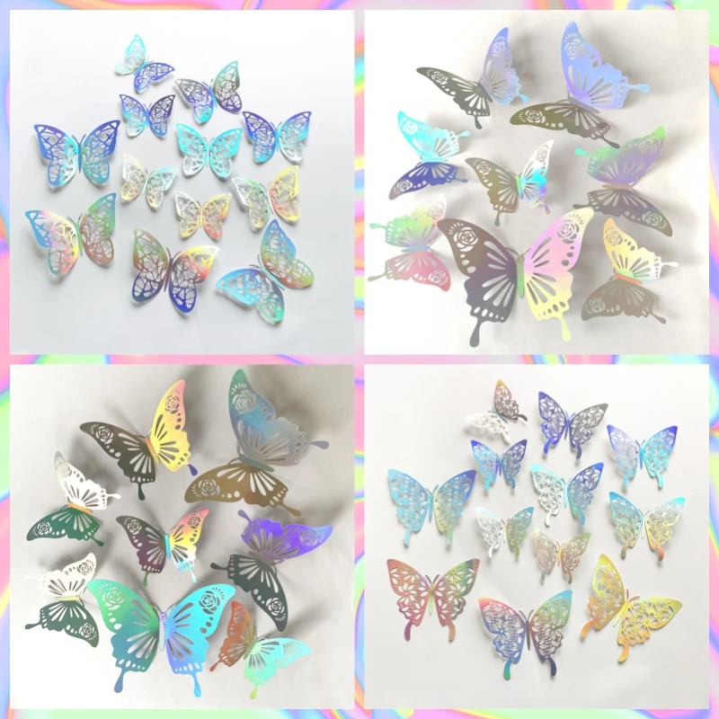 

12Pcs/Set 3D Butterflies Wall Stickers Hollow Butterfly for Kids Rooms Home bedroom Wall Fridge Decor DIY Art Mural Room Decor