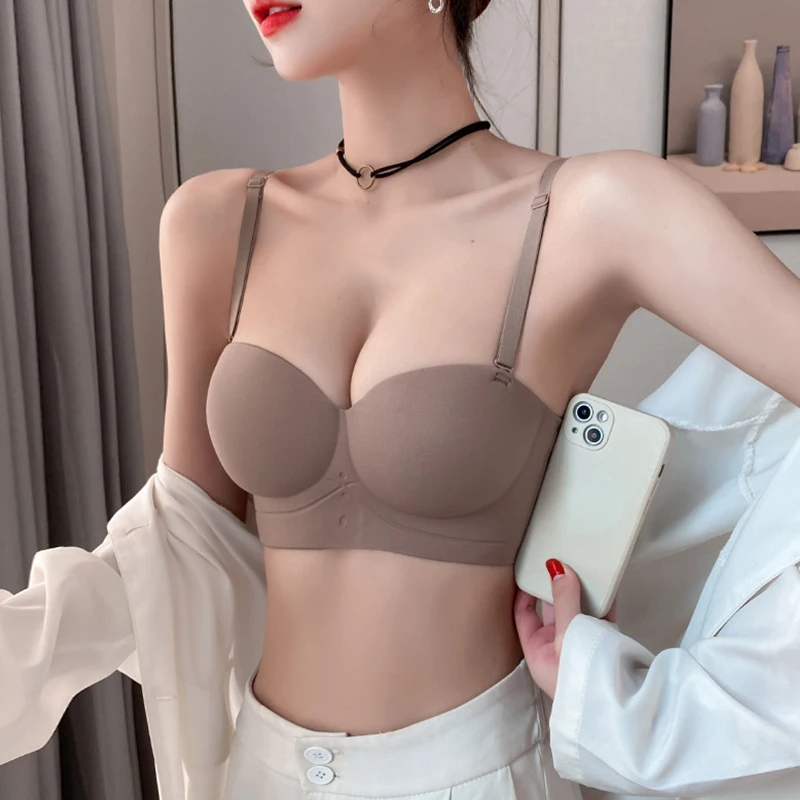 

Нижнее белье женское без следов, противоскользящее, вытягивающее, с присборенной грудью, без косточек, без бретелек, большой бюстгальтер