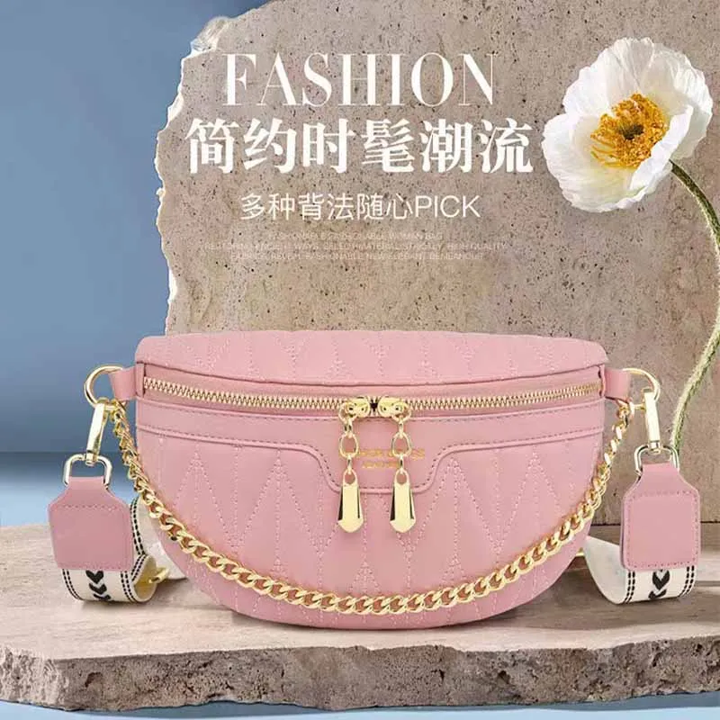 

High Quality Crossbody Bags Women Wide Shoulder Strap Bags Ladies Luxury Chain Waist Bag Casual Daily Large Capacity Fanny Pack