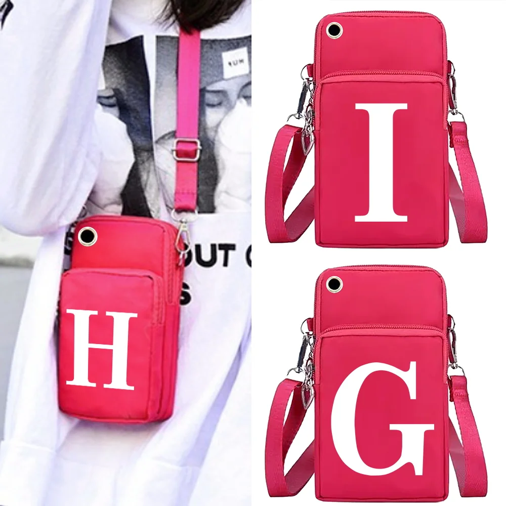

Phone Bag for Iphone/huawei/xiaomi/samsung Universal Shoulder Bags Wrist Pack Arm Bags with Headset Hole White Lettern Pattern