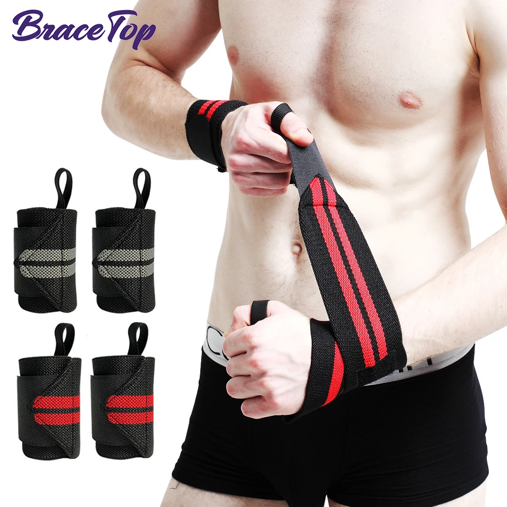 

BraceTop 1 Pair Wristband Sport Wrist Support Weight Lifting Gym Training Wrist Support Brace Straps Wraps Crossfit Powerlifting