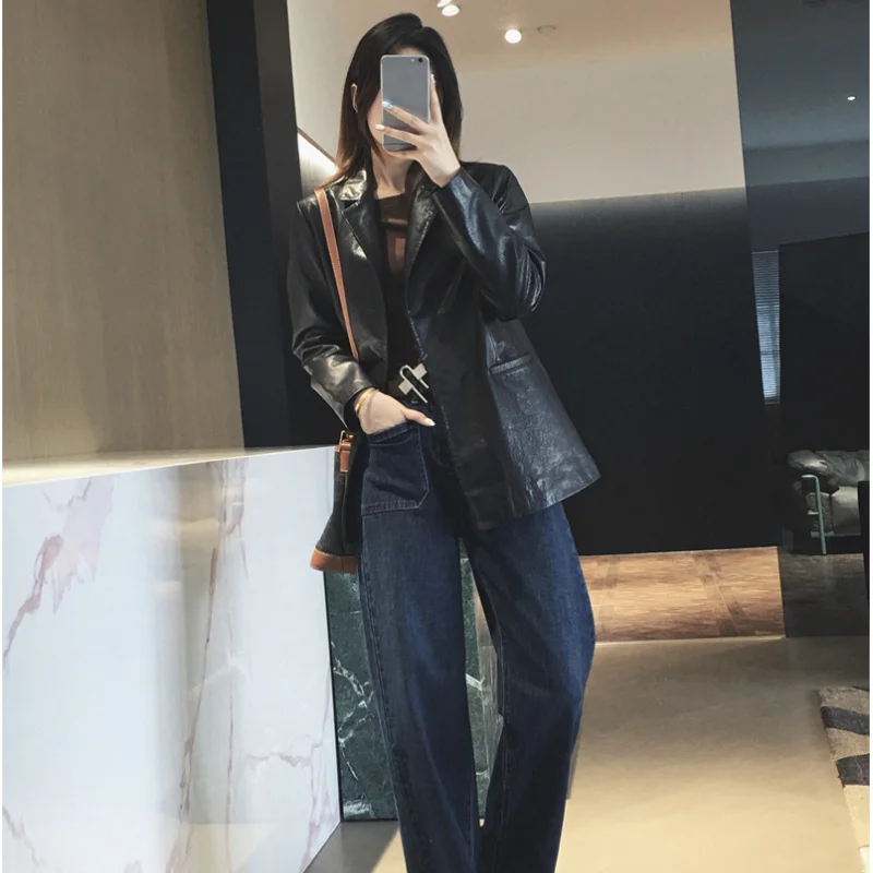 

Куртка женская из натуральной кожи, модный винтажный пиджак из воловьей кожи, одежда для весны и осени, Zm