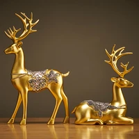 office desk ornaments gift resin statue feng shui golden deer swan statue decoration success home crafts lucky wealth figurine