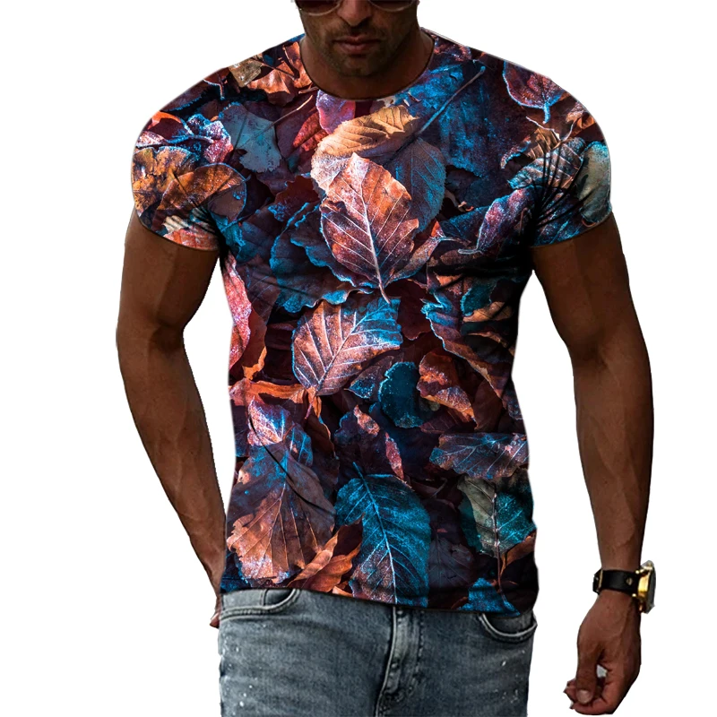 

Men's Summer Fashion Exclusive Creative Plant Leaf Pattern T-Shirt Casual Fashion Personality O-Neck 3D Printing T-Shirt