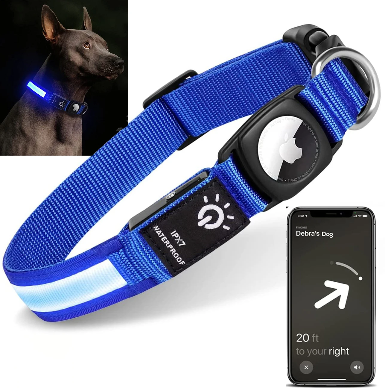 For Apple Airtag GPS Finder Led Dog Collar WaterProof Light USB Chargeable Swimming Bright Night For Apple Air Tag Tracker Case