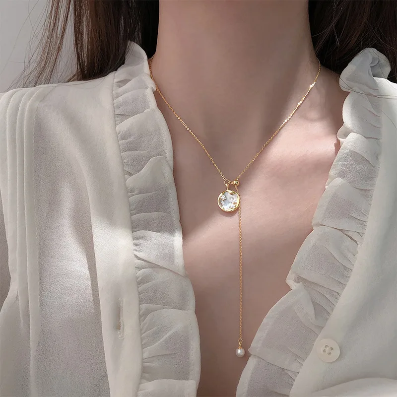 

2022 Luxury Chic Simple Crystal Flower Long Tassel Choker Necklace Jewelry