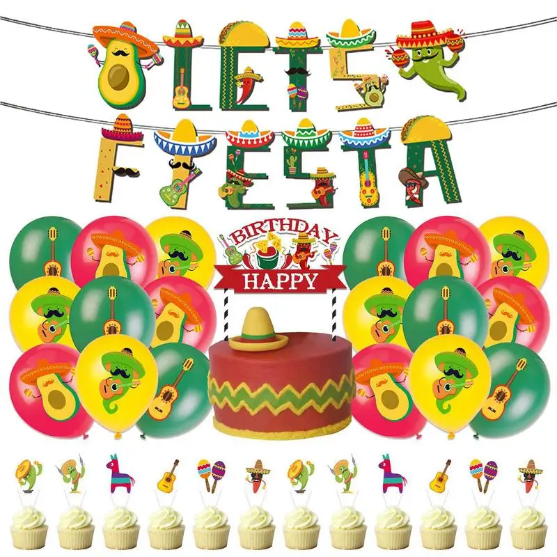 

31 PCS Mexican Carnival Balloons Set Fiesta Theme Party Decoration Set Let's Avocado Fiesta Theme Birthday Mexican Party Decor