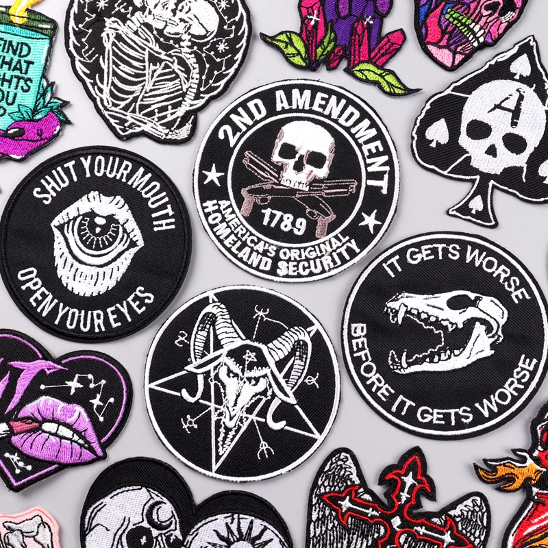 

Punk Skull Embroidery Patches For Clothing Thermoadhesive Patches On Clothes Horror Hip Hop Fusible Patch For Clothes Stickers