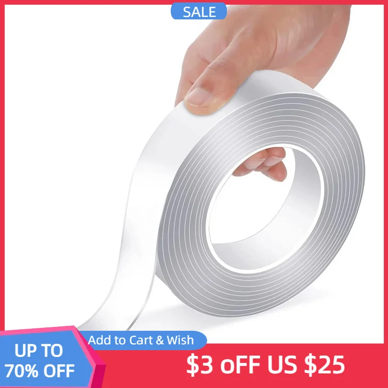 

10M Ultra-strong Double-sided Adhesive Tape Transparent Waterproof Nano No Traces Tape Removable Wall Two Side Tape 20/30mm