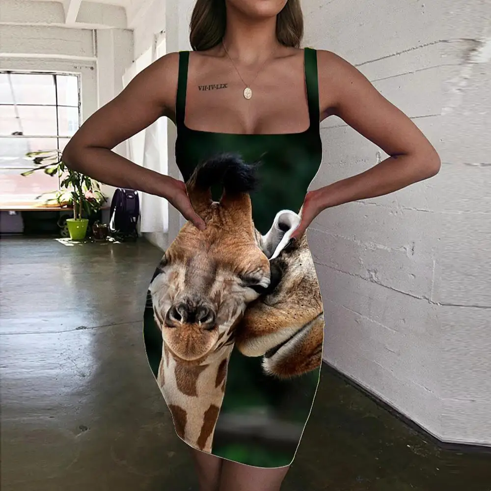 

SOMEPET Giraffe Dresses Women Animal Ladies Dresses Family Bodycon Dress Funny Sundress Lovely 3d Print Womens Clothing Summer