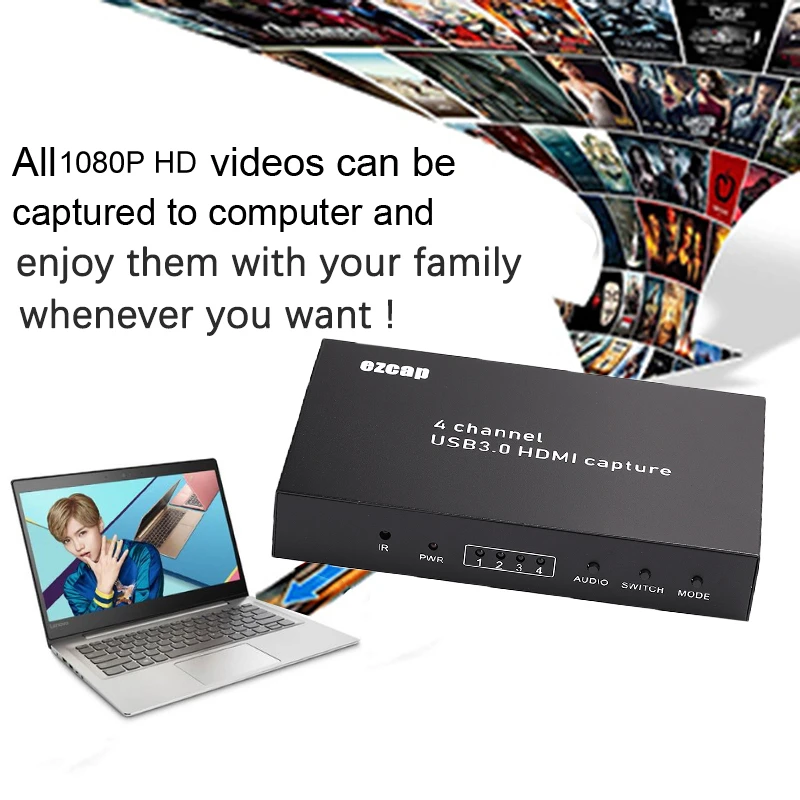 Фото Ezcap264 4x1 HDMI Multi-Viewer 4-канальный переключатель HD 1080P 60fps USB 3.0 Карта видеозахвата Коробка для записи игр ПК Прямая трансляция №5