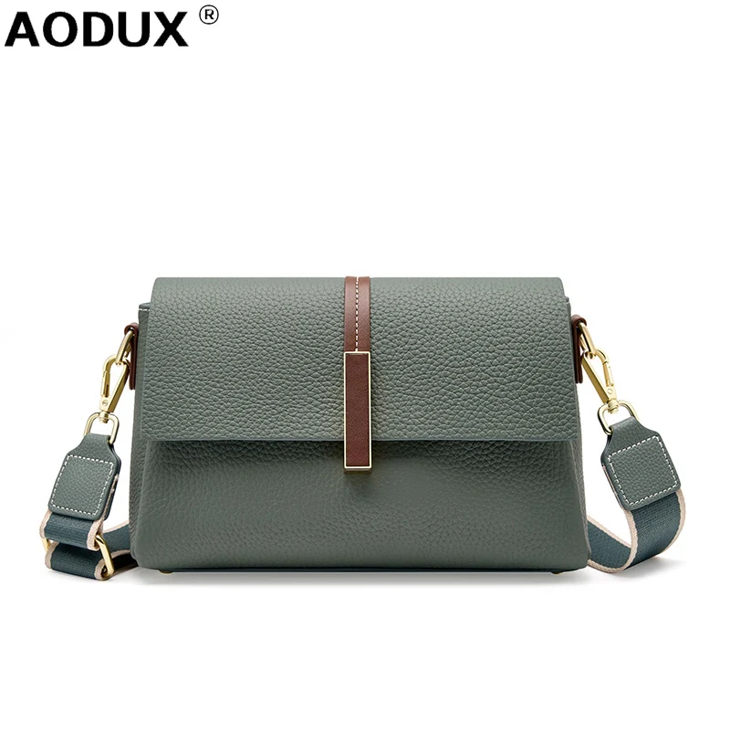 

AODUX Fashion 100% Genuine Leather Women Shoulder Strap Crossbody Bag Handbag Top Layer Cowhide Female Phone Messenger Bags