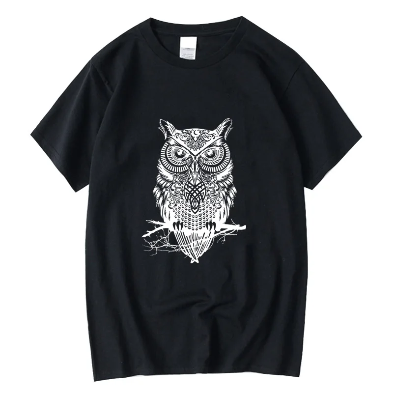 XINYI Men's T-shirt 100% cotton casual t-shirt owl Print summer loose o-neck funny t shirt for men short sleeve t-shirt male top