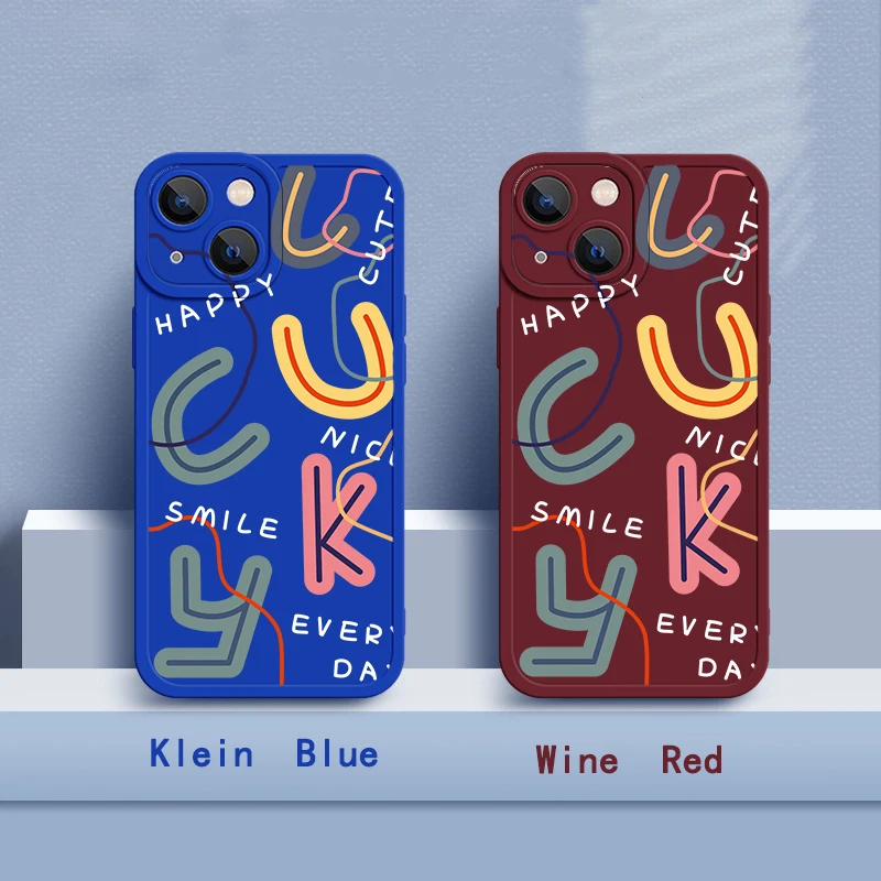 

IPhone 14 Cases For Phone 7 8 11 12 13 X Xs XR Mini Pro Plus Max Case, Klein Blue,Wine Red Silicone Happy Pattern Cover