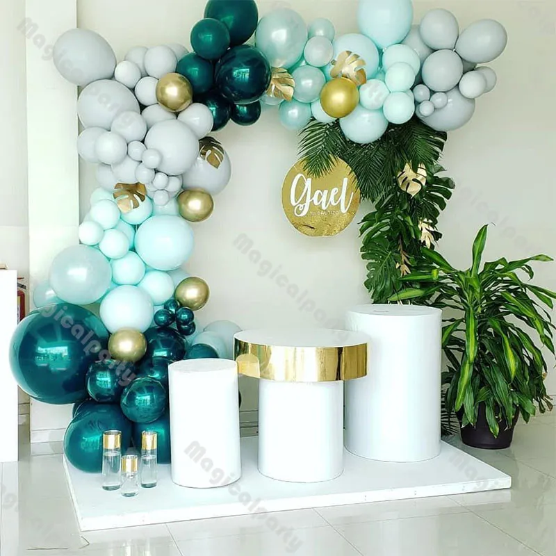 

126pcs Doubled Dark Pearl Tiffany Blue Teal Grey Gold Balloon Garland Arch Kit Baby Shower Gender Reveal Birthday Party Favors