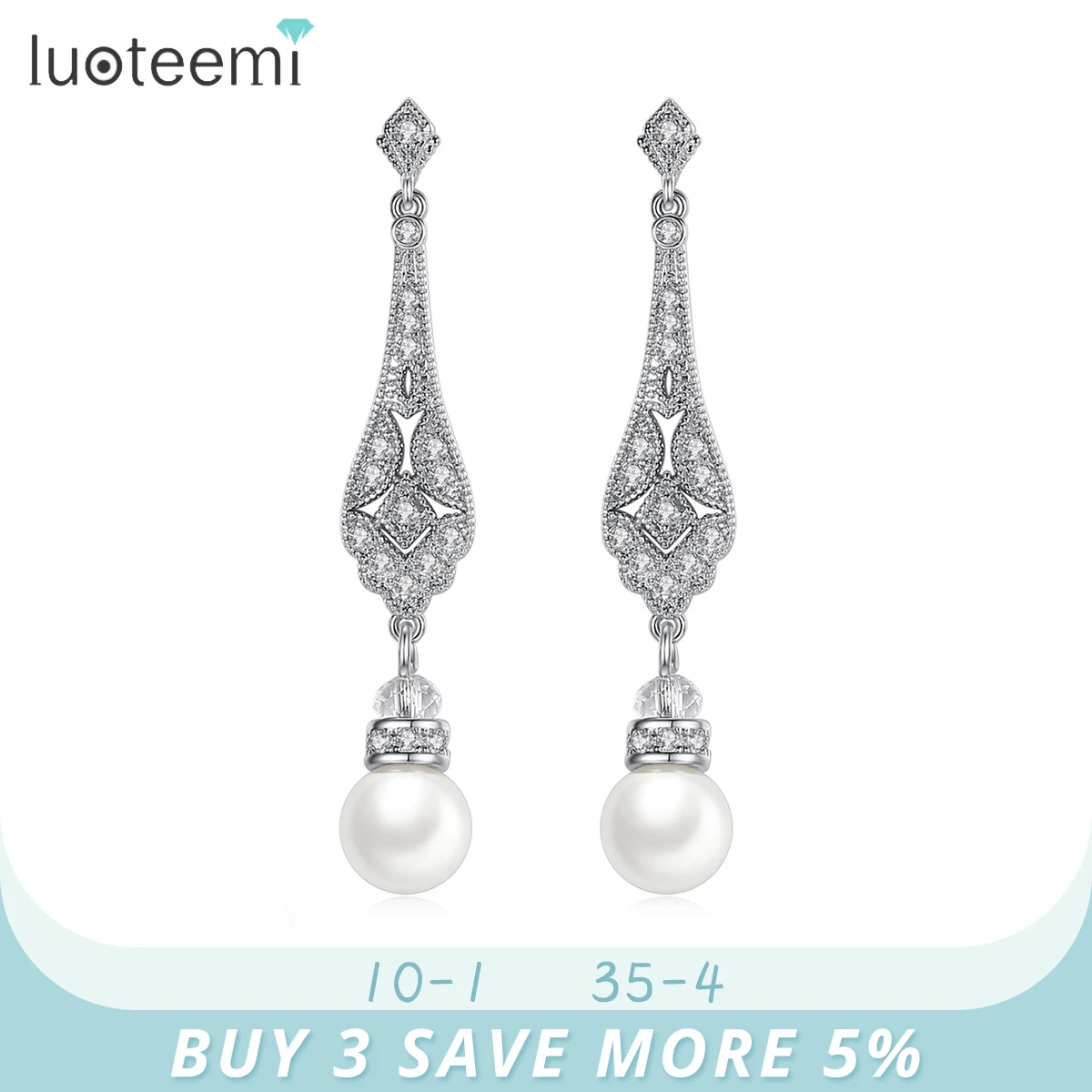 

LUOTEEMI Imitation Drop Pearl Earrings for Women Long Tassel Water Drop Bridal Earring Cubic Zirconia Elegant Girl Accessories