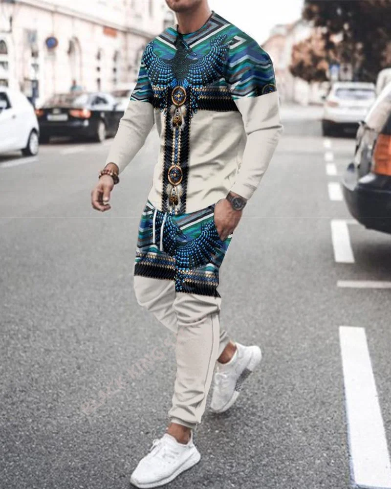 Summer Men Tracksuit 3D Printing Funny Smiling Pattern Spring Sets 2 Piece Long Sleeved Printed Sportswear Pullover Casual Suits