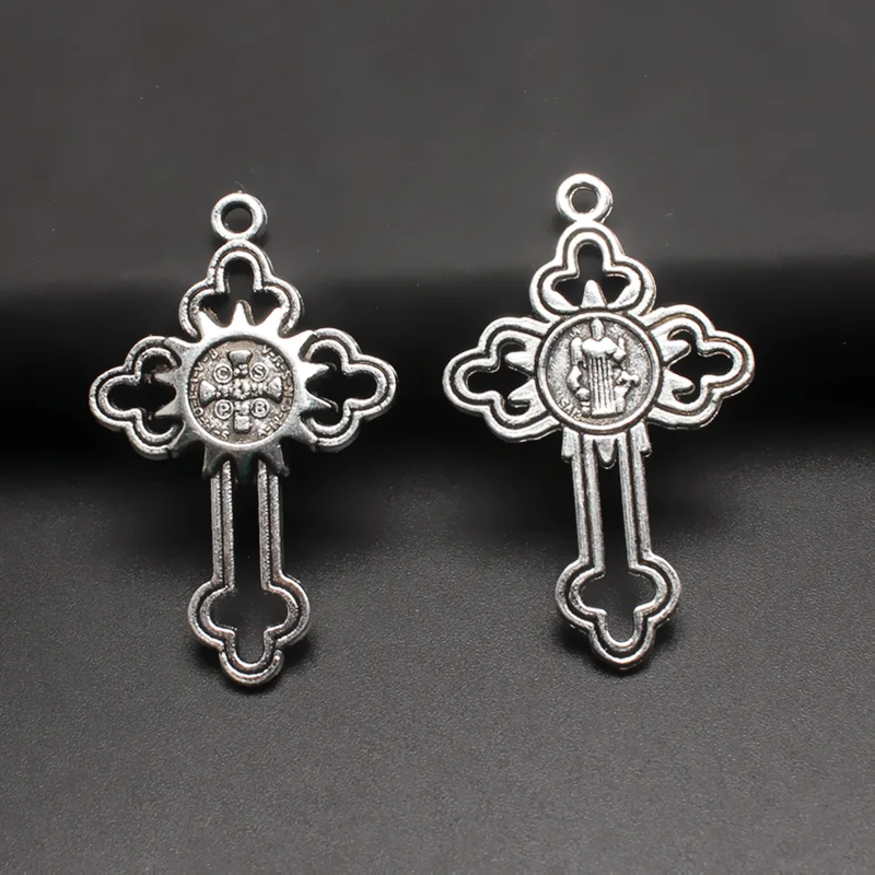 

10pcs Silver Plated Catholic St. Benedict Exorcist Crosses Alloy Pendant DIY Charm Bracelets Necklace Jewelry Crafts Making A842