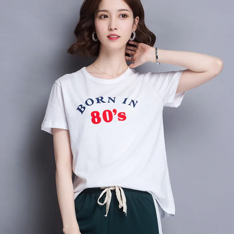 

Tops Short Sleeve O-neck Women T Shirts Casual Thin Style Female white