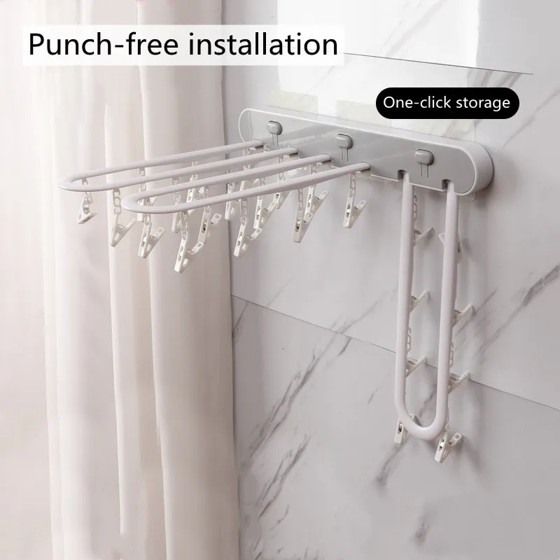 

Clips Drying Wall Drying Socks Punch-free Bra With Underwear Racks Bathroom For Rack 24 Clothes Foldable Hanger Mounted