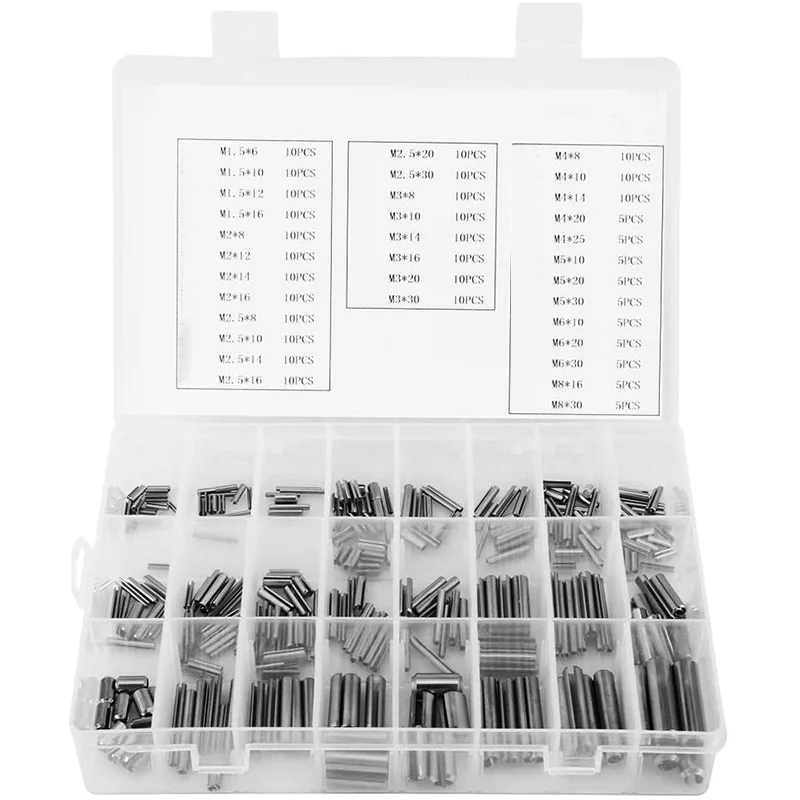 

BMDT-280Pcs Stainless Steel Slotted Spring Pin Assortment Kit, Split Spring Dowel Tension Roll Pins With Box