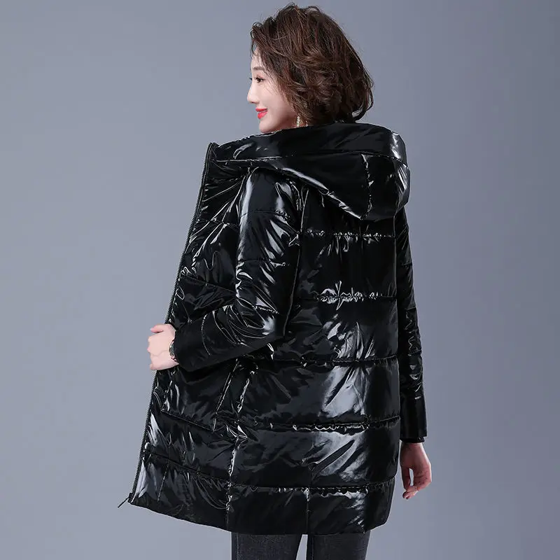 Fashion Parkas Winter Jacket Womens 2021 New Glossy Cotton Padded Hooded Coat Casual Female Warm Loose Long Snow Outwear Parkas