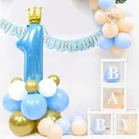 baby 1st birthday decor balloons pink blue crown number 1 foil balloon column for boy girl one year old birthday party supplies
