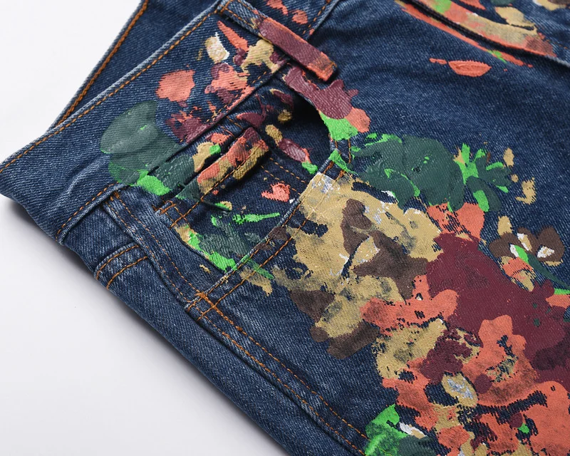 Men's Jeans New Casual Ink Splash Print Grey Pattern Original Cut Trousers Niche Design Trousers Hip Hop Streetwear Ins Hot Sale