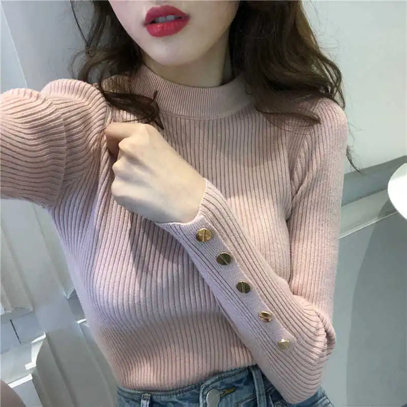 

Fall 2022 Long Sleeve Knit Bottoming Shirt Half Turtleneck Slim Sweater Korean Cropped Top Women