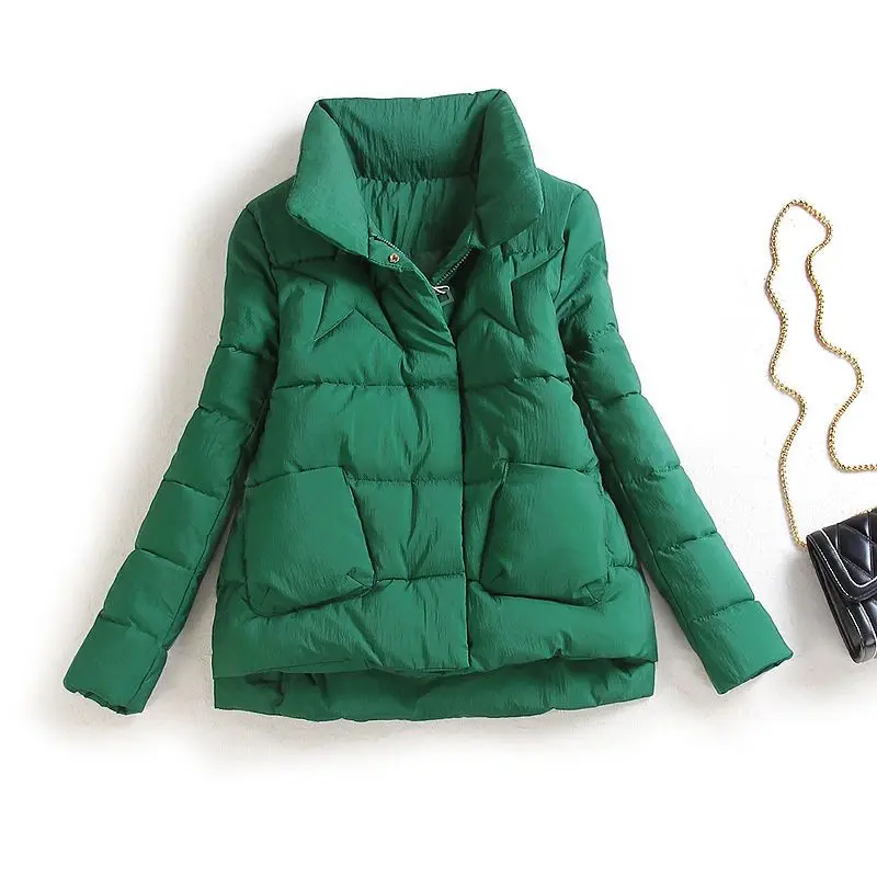 

Woman Streetwear Oversize Stand Collar Warm Winter Jacket Female Solid Color Parka Fashion Casual Fashion Basic Padded Coats G68