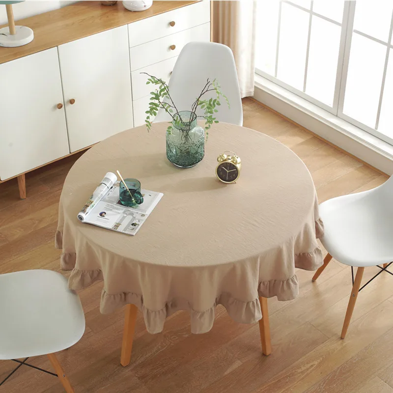 

Solid Color Round Cotton Linen Tablecloth European Retro-colored Lotus Leaf Side Table Cover Tafelkleed Mantel Mesa Nappe