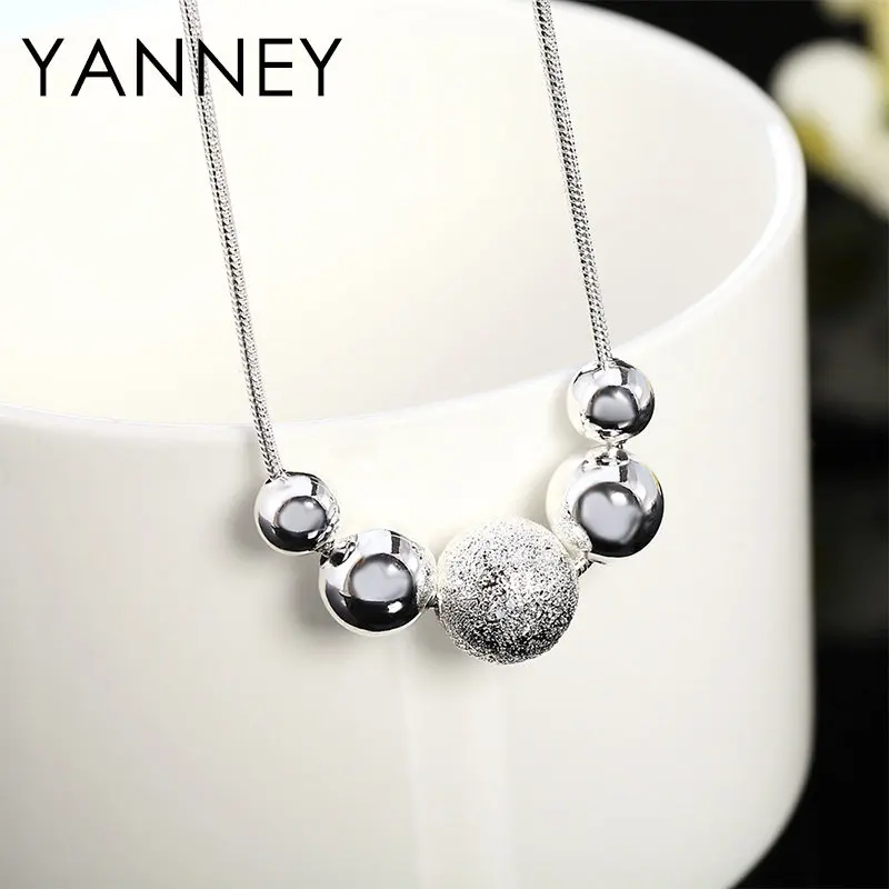 

Simple 925 Sterling Silver 18 Inches Frosted Beads Necklace For Women Fashion Christmas Gifts Accessories
