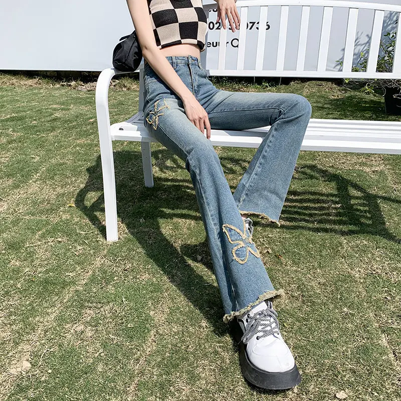 Spring and autumn vintage slightly flared jeans women's elastic high waist show thin hot girls' design sense small bell bottoms