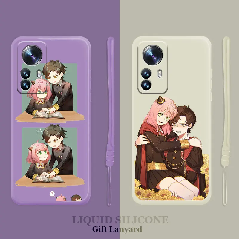 

Square Liquid Case For Xiaomi POCO X3 X4 NFC M3 M4 Pro F3 GT for Mi 11 11T 10S 10T 10 9 SE 8 6 Spy×Family Damian Embrace Anya