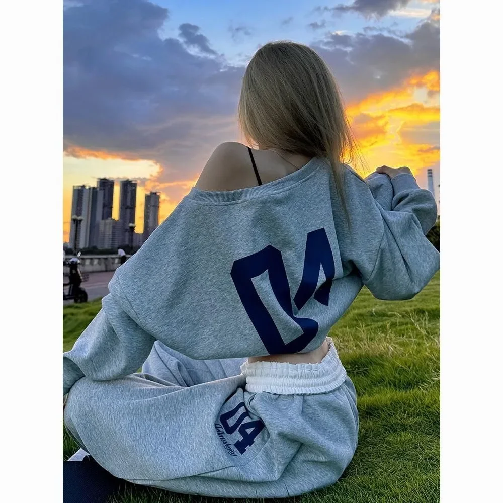 Женский винтажный комплект из 2 предметов свитшот с длинным рукавом и косым