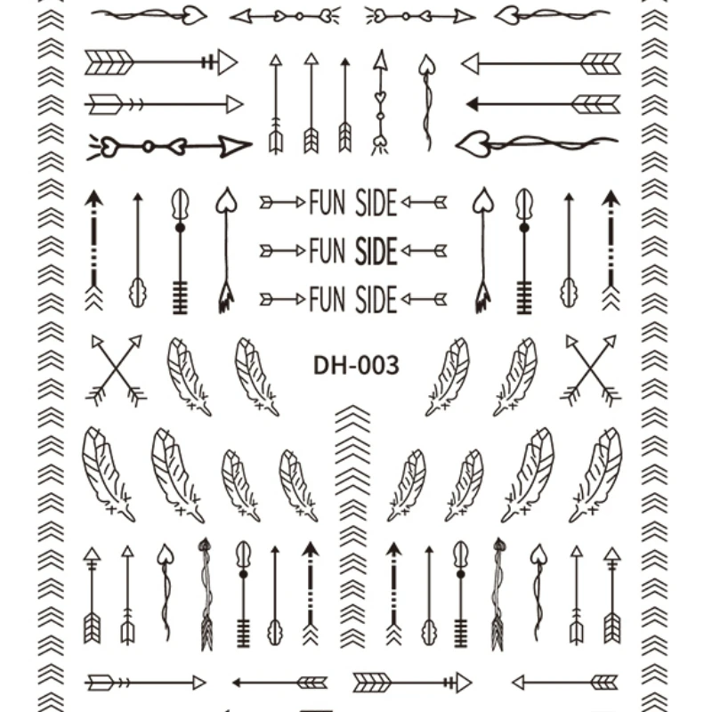Наклейки для ногтей со стрелками и перьями