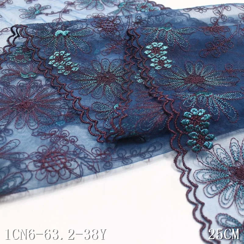 1 ярд 25 см ширина темно-синяя вышитая Цветочная кружевная отделка двусторонняя