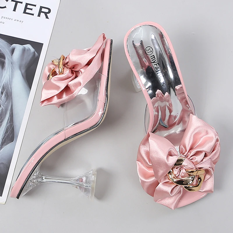 

Прозрачные тапочки для женщин, Новинка лета 2023, модные дизайнерские женские туфли-лодочки розового цвета с бантом-бабочкой, размеры 34-46