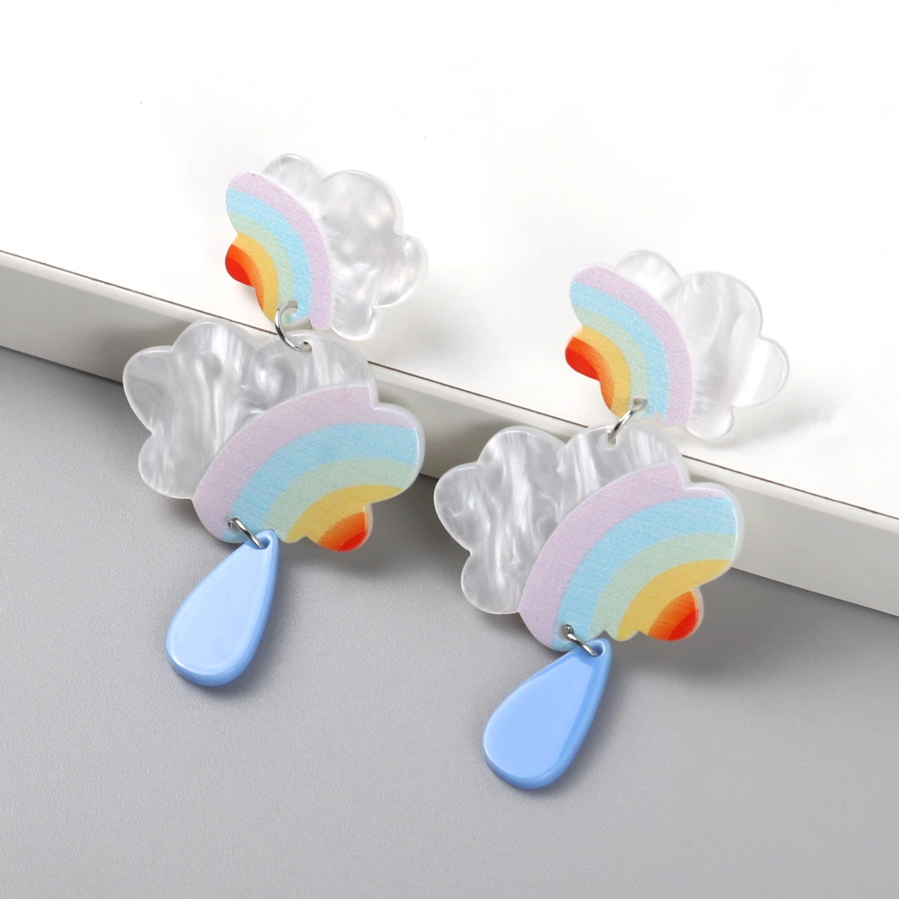 

Cute Cloud Rainbow Raindrop Resin Women's Earrings 2023 Lovely Acrylic Geometric Tassel Dangle Hanging Earring Korean Jewelry