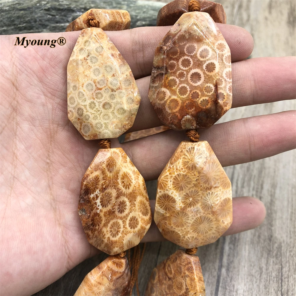 

Large Faceted Brown Natural Chrysanthemum Coral Stone Slice Pendant Beads For DIY Jewelry Making MY220703.