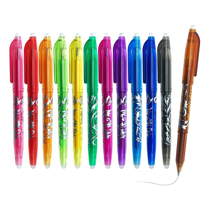

Стираемые гелевые ручки-12 шт., термостираемые ручки для ткани, 0,5 мм тонкая вращающаяся Шариковая ручка для детей, студентов, взрослых