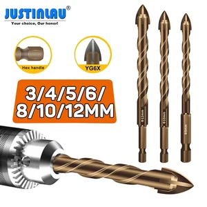 Сверла для плитки с шестигранной головкой, от 4 до 8 шт.компл., из сплава треугольное сверло, размер 3456781012 мм