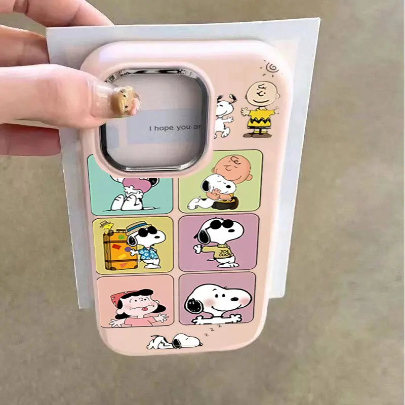 Фото Милый чехол для телефона Anime Snoopy для iPhone 17 Air 16e 16 17 Pro Max 11 15 12 14 13 Pro Max 16 Plus 7 8 SE Креативный металлический чехол с объективом №4